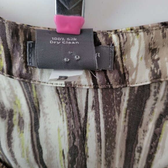 ANN TAYLOR | 100% Silk Sleeveless Brown Light Green Silver & Black Blouse - Picture 5 of 6